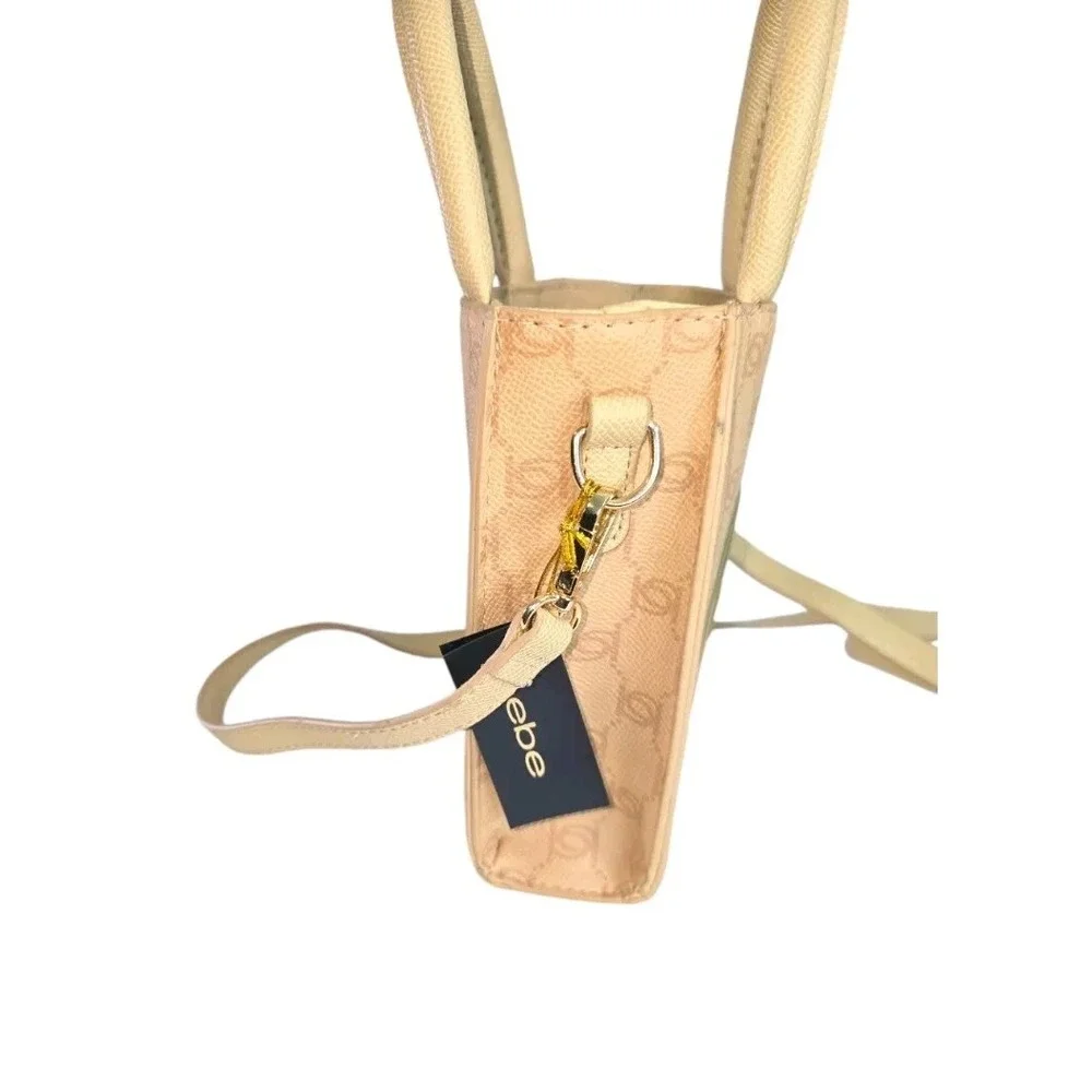 NEW Bebe Gianna Crossbody Purse Satchel‎ Handbag Beige Faux Leather Handles NWT